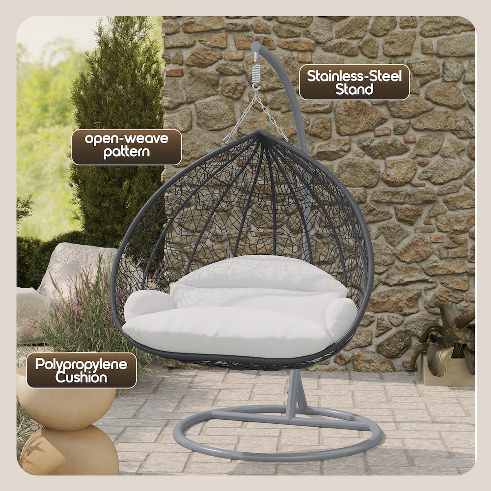 Recluse Collection Modern Outdoor Swing Chair Grey Frame with ES57 White Cushion. Picture 6