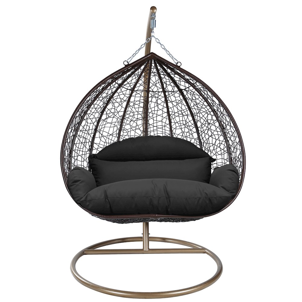 Recluse Collection Modern Outdoor Swing Chair Brown Frame with Black Cushion. Picture 1
