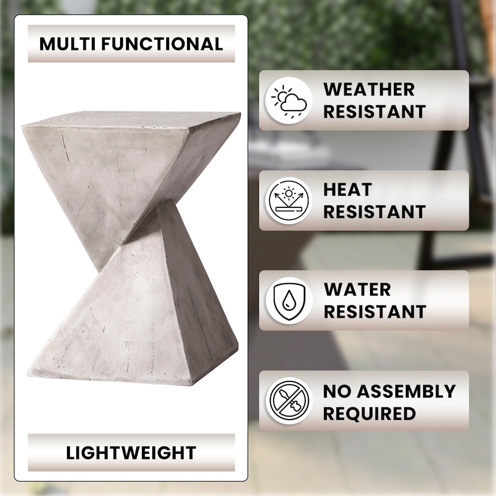 Glint Collection Fiberglass Outdoor Side Table in Marble White. Picture 16