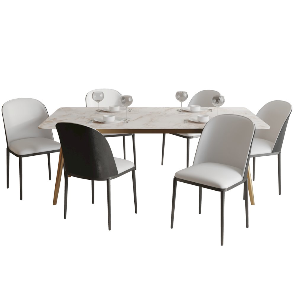 Zayle 7-Piece Dining Set with 55" Rectangular Dining Table in Black/White. Picture 2