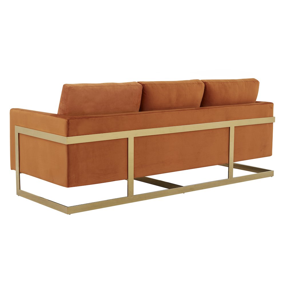 Lincoln Modern Mid-Century Upholstered Velvet Sofa with Gold Frame. Picture 8
