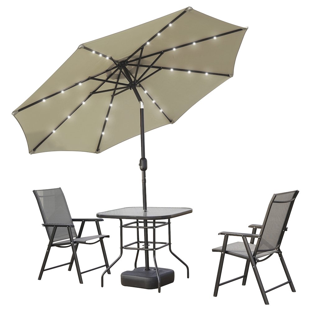 Sierra Outdoor Patio Umbrella with Base in Cream. Picture 6