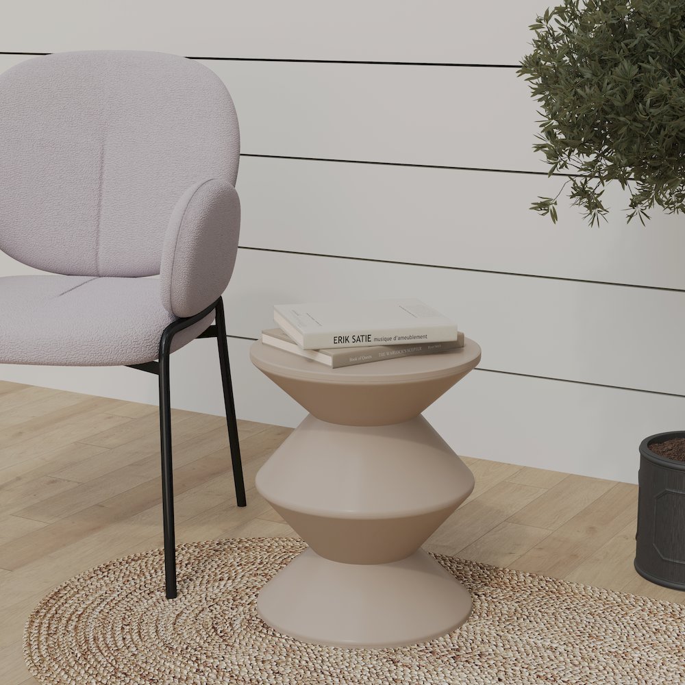 Aura Modern Plastic Side End Table, Indoor/Outdoor Use, Ivory. Picture 16