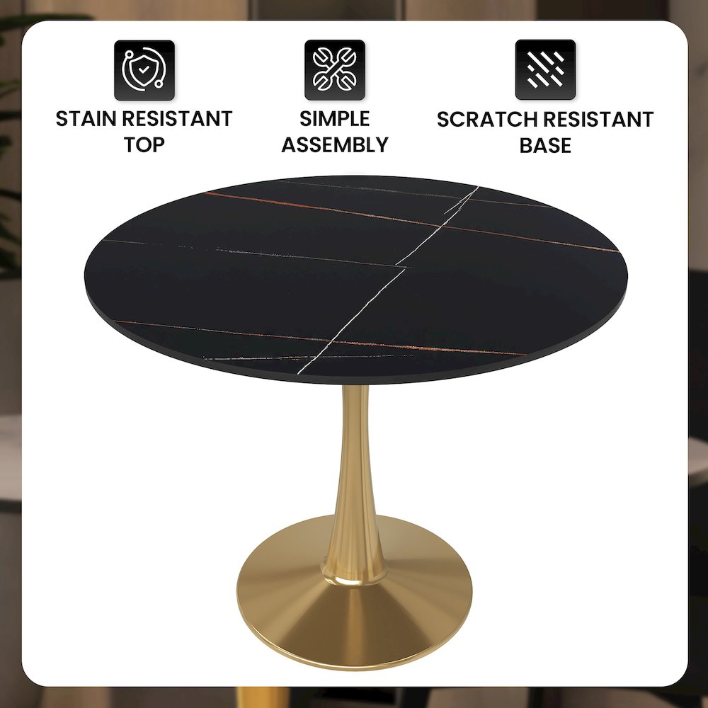 Bristol 31" round dining table Gold base with Black Sintered stone Top. Picture 25