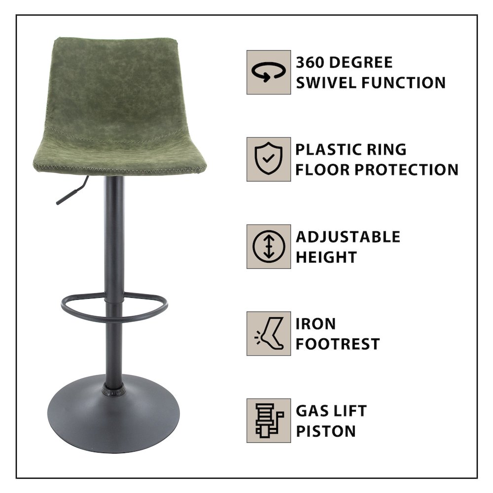 Tilbury Modern Adjustable Bar Stool in Olive Green. Picture 17