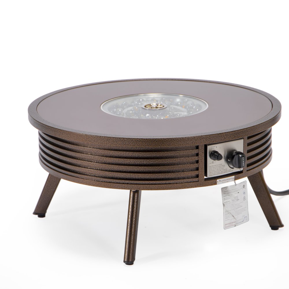 Walbrooke Outdoor Patio Aluminum Round Slats Design Fire Pit Side Table. Picture 4