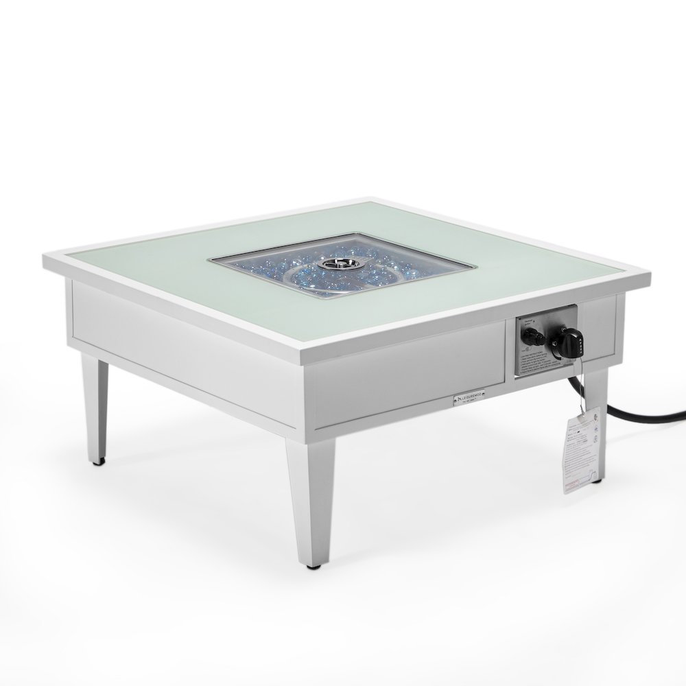 Walbrooke Patio Square Fire Pit and Tank Holder in White. Picture 6