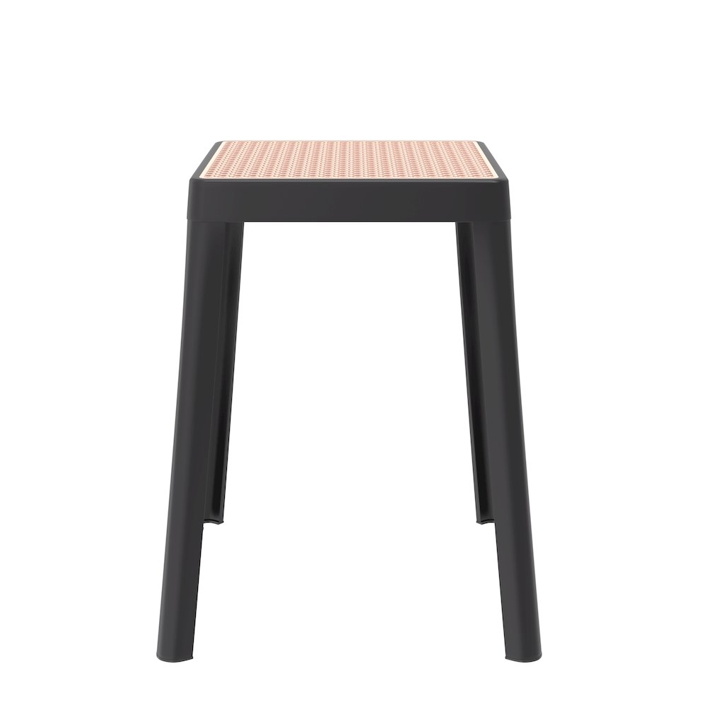 Tresse Series Stackable Poly Stool With Wicker Top 12 in Black. Picture 1