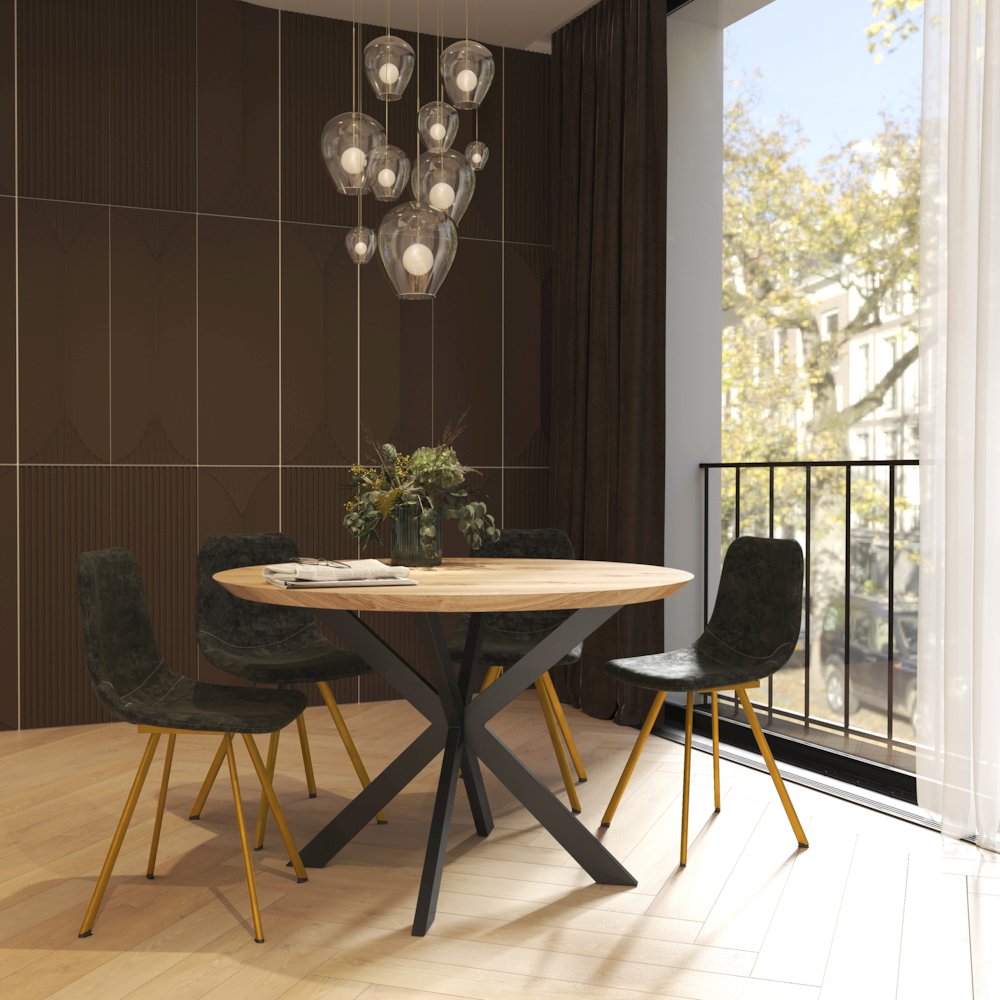 Markley Modern Leather Dining Chair With Gold Legs Set of 2. Picture 2