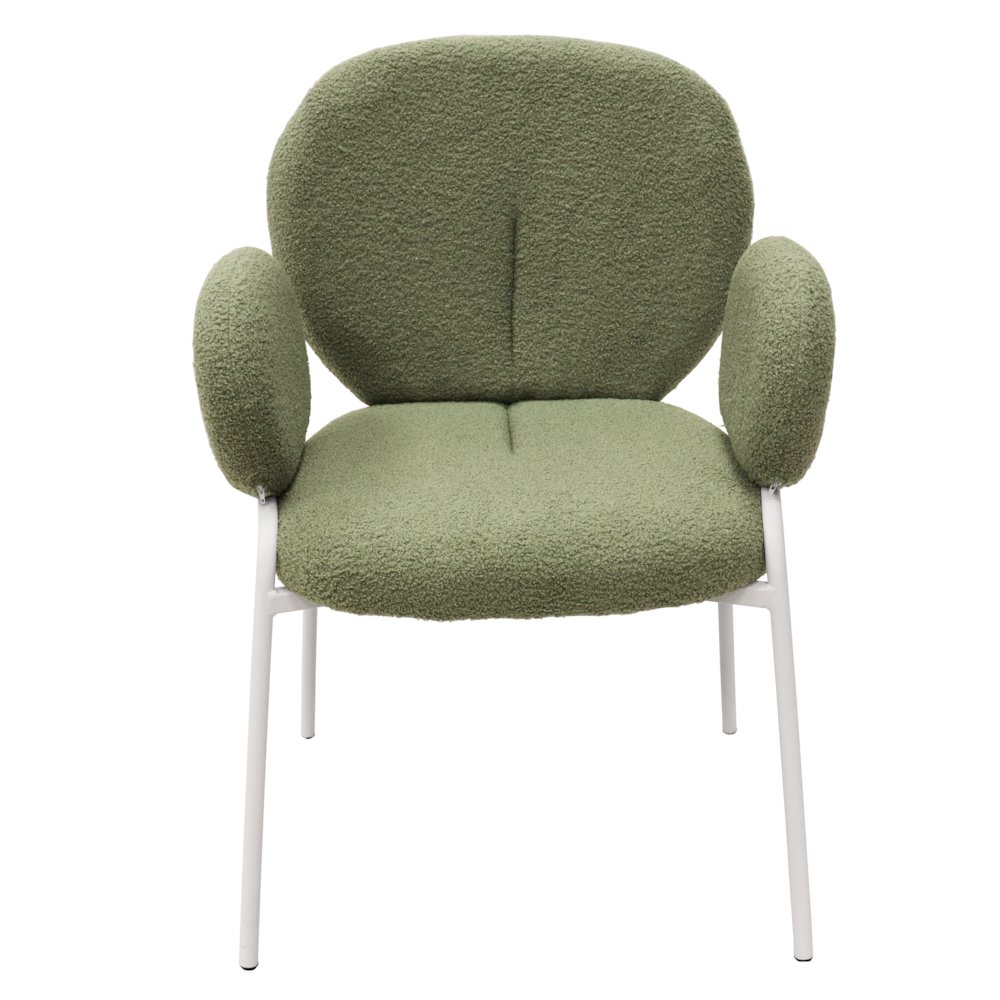 Celestial Series Boucle Dining Arm Chair, White Frame with Green Fabric. Picture 3