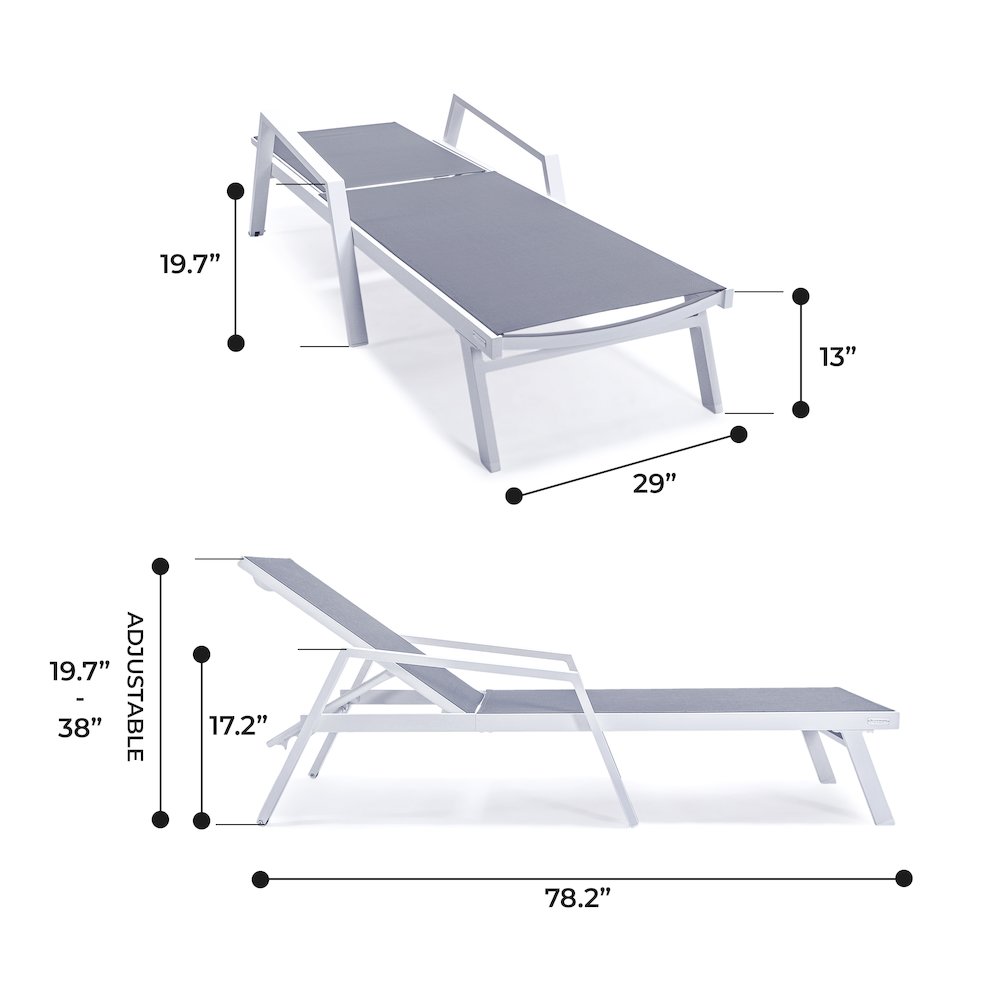Marlin Patio Chaise Lounge Chair With Armrests in White Aluminum Frame. Picture 3