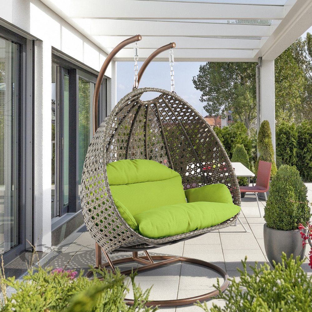 Beige Wicker Hanging 2 person Egg Swing Chair. Picture 2