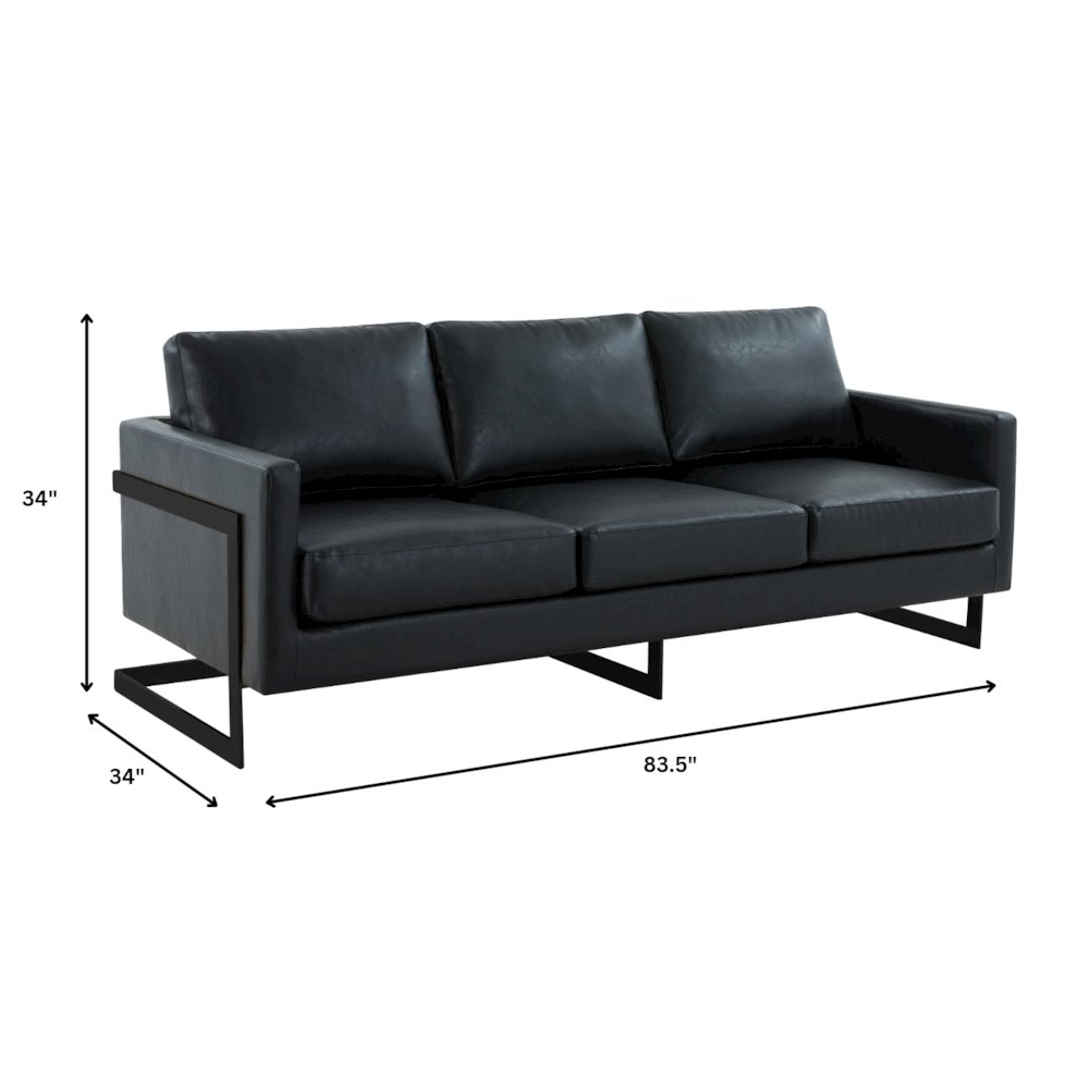Lincoln Black Leather Sofa With Black Frame. Picture 1