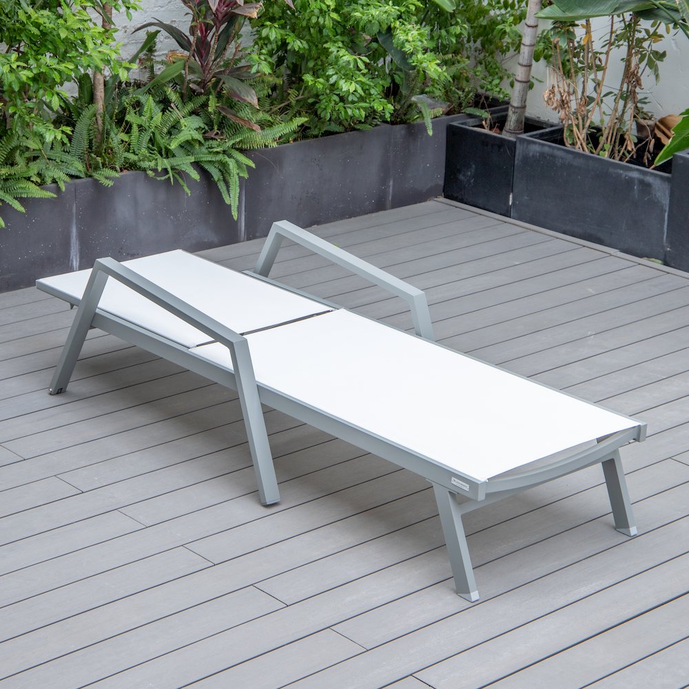 Marlin Patio Chaise Lounge Chair With Armrests in Grey Aluminum Frame. Picture 8