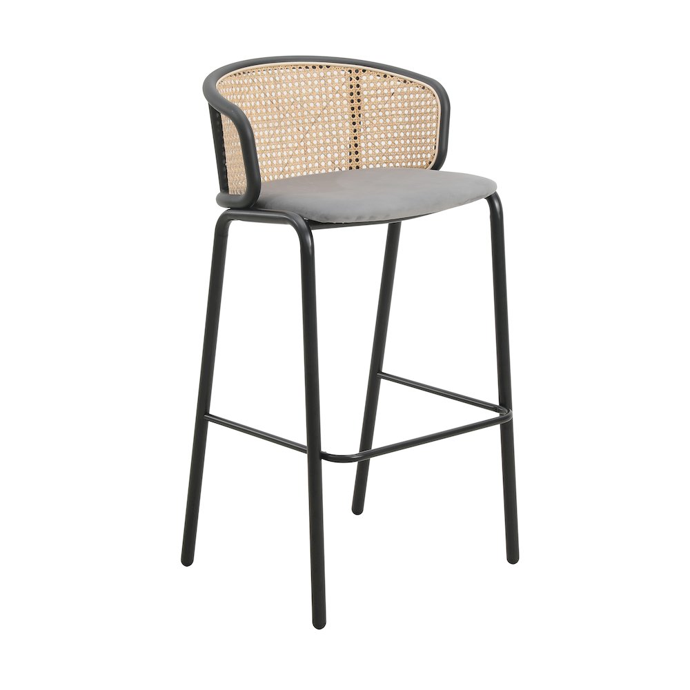 Ervilla Mid-Century Modern Wicker Bar Stool in Grey. Picture 4