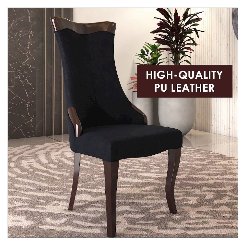 Novara Collection Modern Wooden Dining Chair in Black Velvet Set of 2. Picture 3