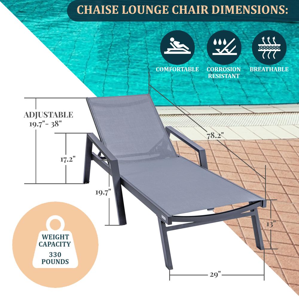 Black Aluminum Outdoor Patio Chaise Lounge Chair With Arms. Picture 27
