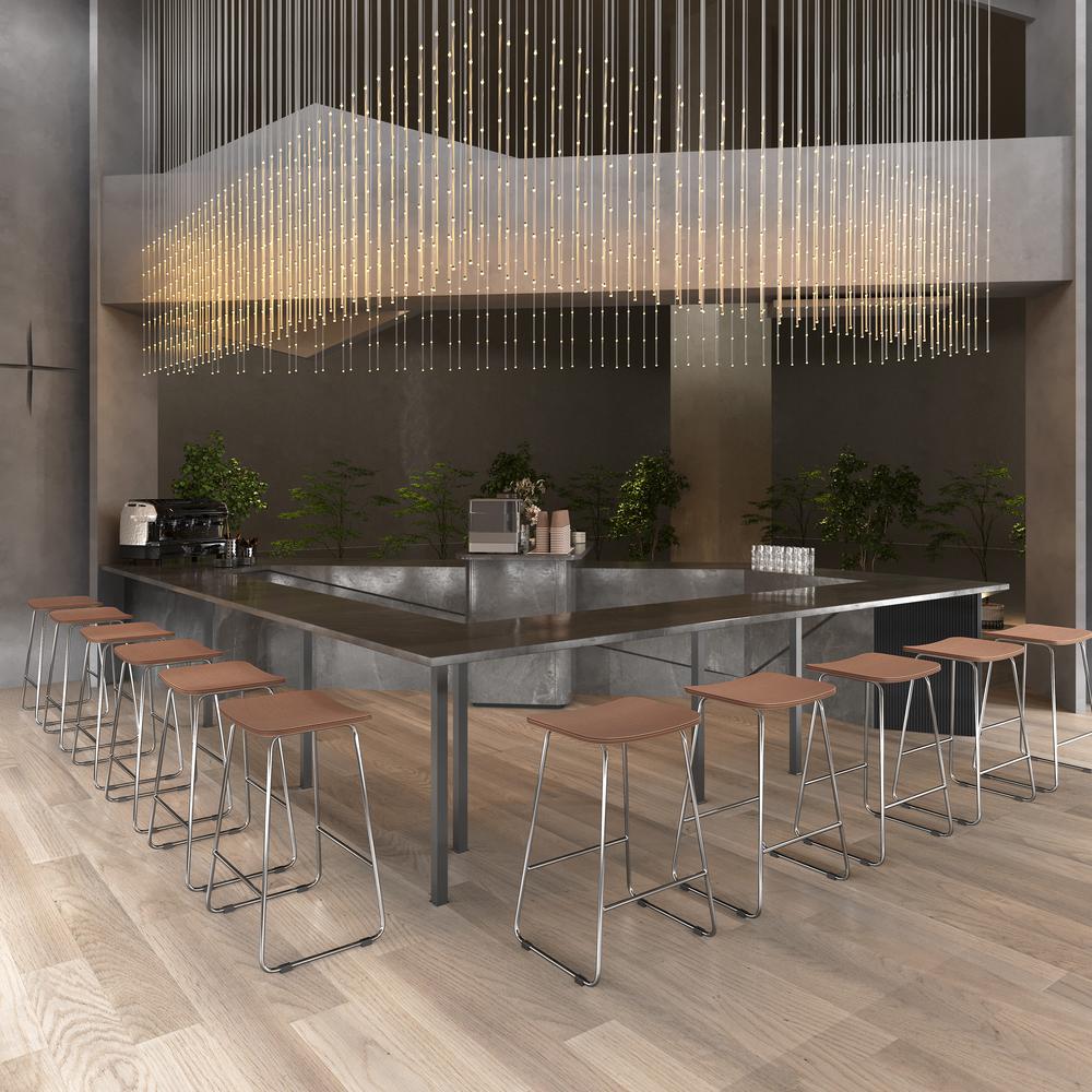 Melrose Modern Wood Counter Stool With Chrome Frame. Picture 8