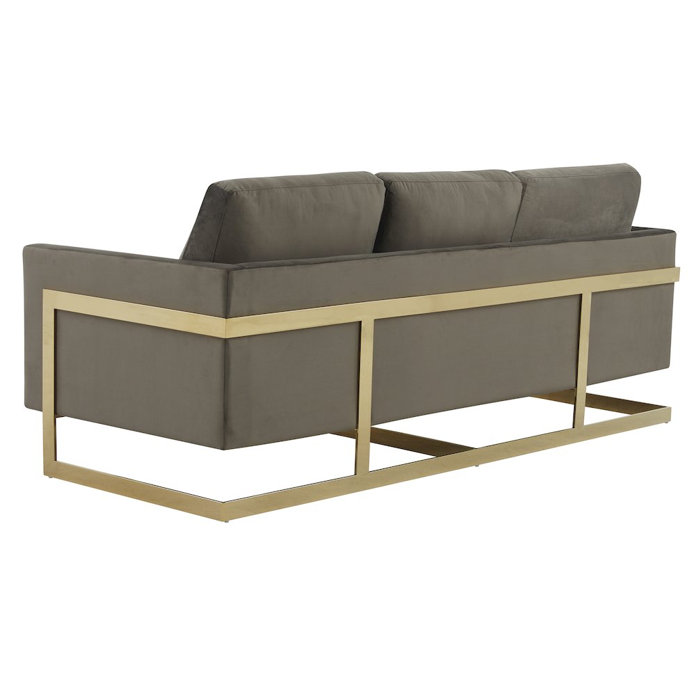 Lincoln Modern Mid-Century Upholstered Velvet Sofa with Gold Frame. Picture 7