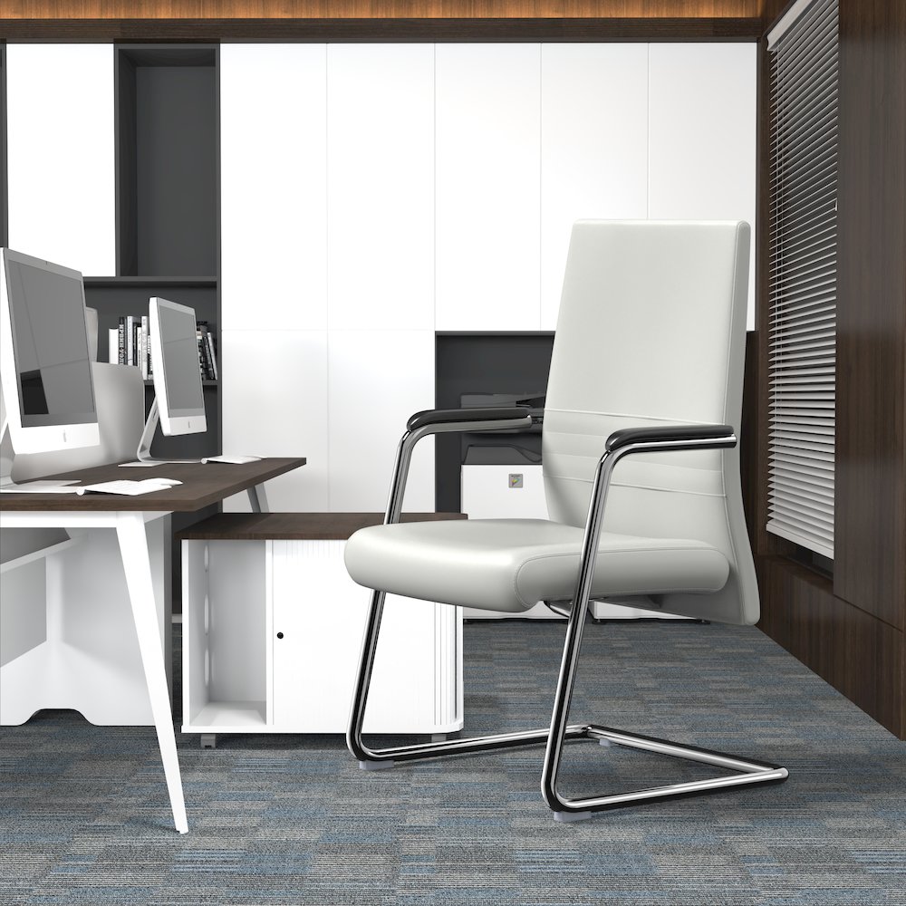 Aleen Series Guest Office Chair In White Leather. Picture 14
