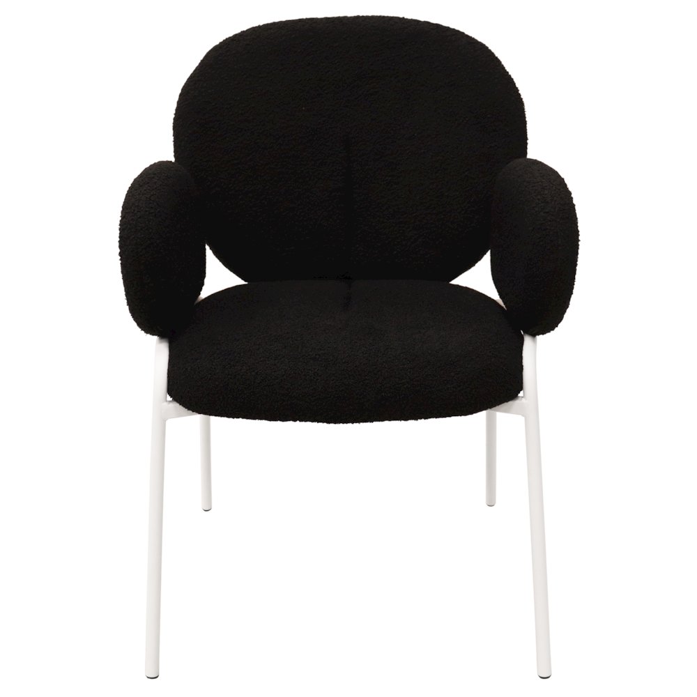 Celestial Series Boucle Dining Arm Chair, White Frame with Black Fabric. Picture 4