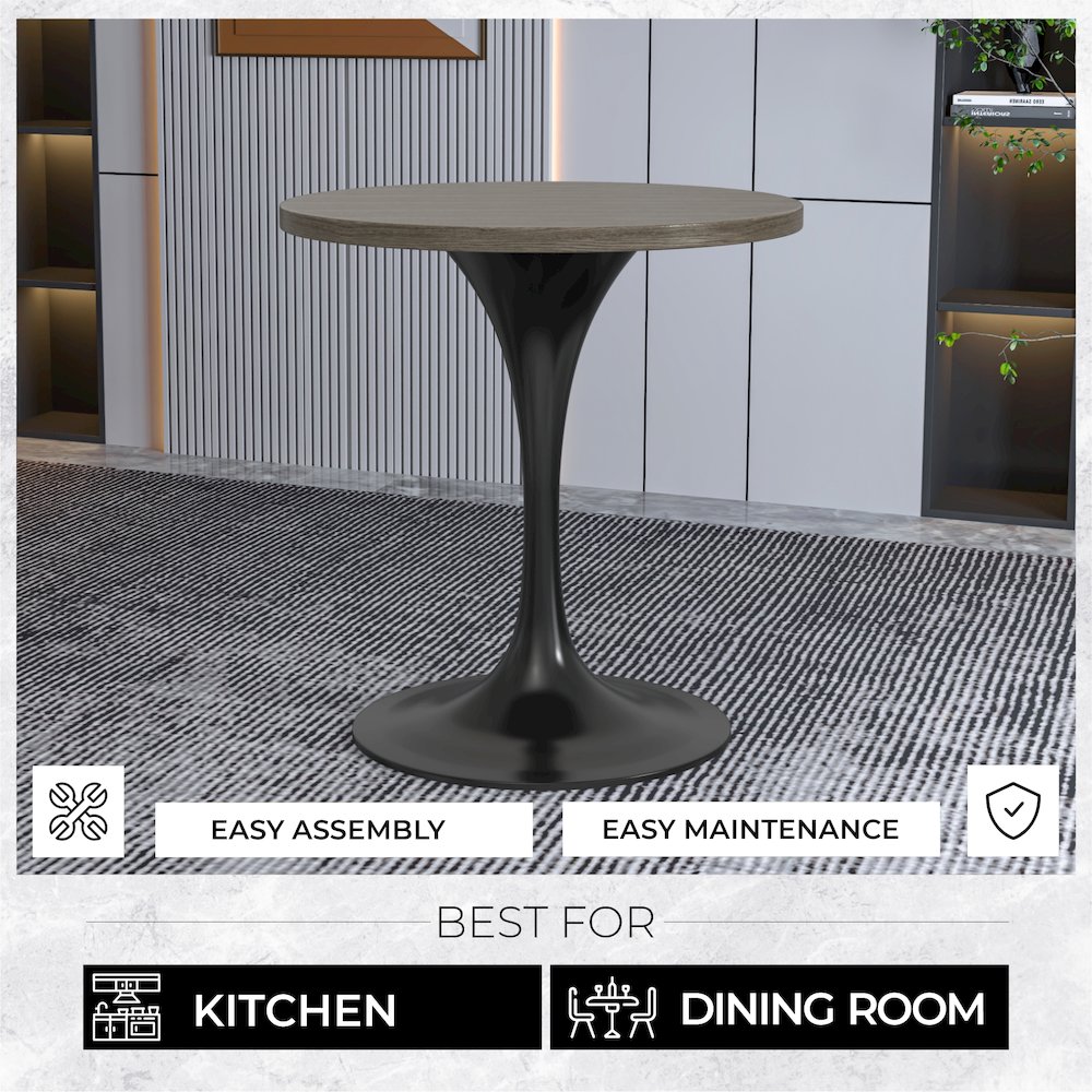 Verve Collection 27 Round Dining Table, Black Base with Dark Maple MDF Top. Picture 5