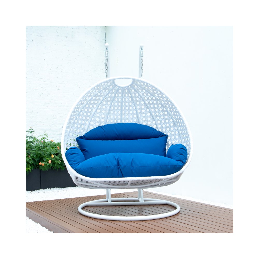 White Wicker Hanging 2 person Egg Swing Chair. Picture 2