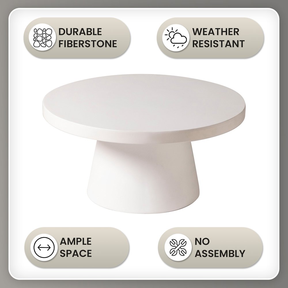 Dune Collection Fiberglass Outdoor Coffee Table In White. Picture 19