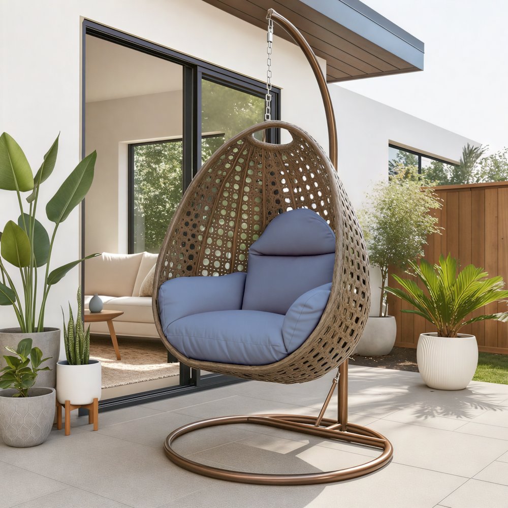 Beige Wicker Hanging Egg Swing Chair. Picture 1