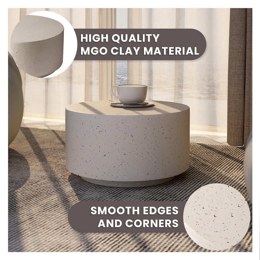 Terra Collection Fiberglass Outdoor Coffee Table In White. Picture 3