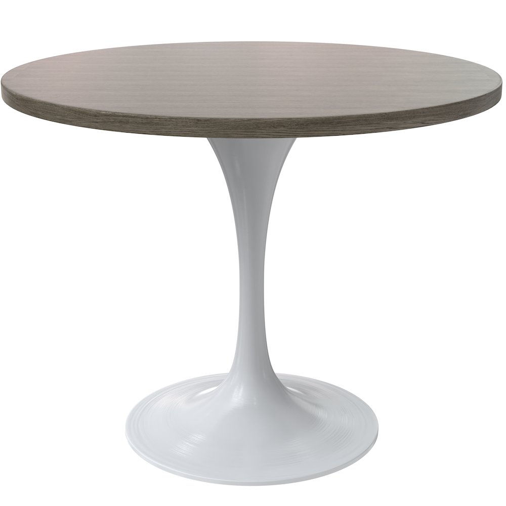 Verve Collection 36 Round Dining Table, White Base with Dark Maple MDF Top. Picture 6