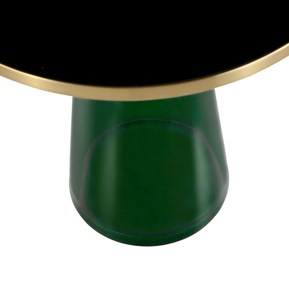 Tully Collection Glass side Table Green glass, Gold Rim with Black Glass top. Picture 13