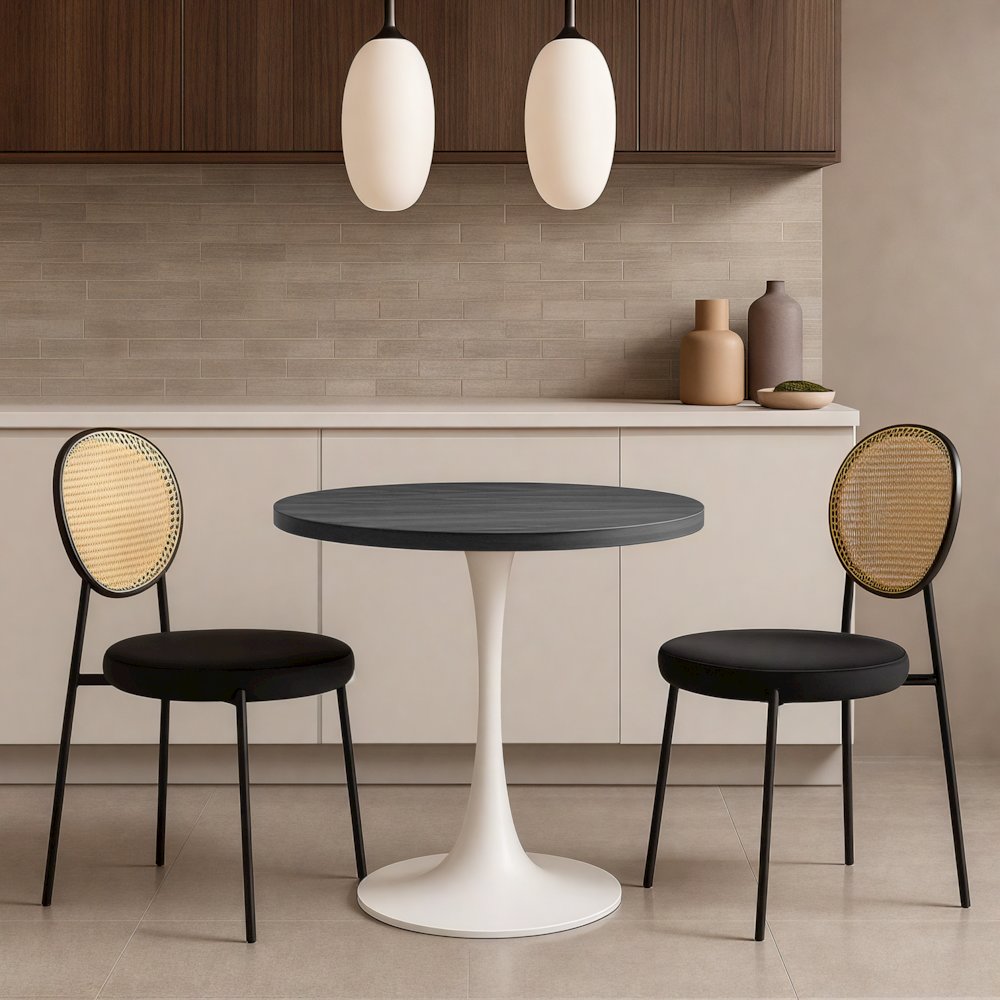 Bristol Dining table, White Base with 36" Round Marbleized Black MDF top. Picture 5