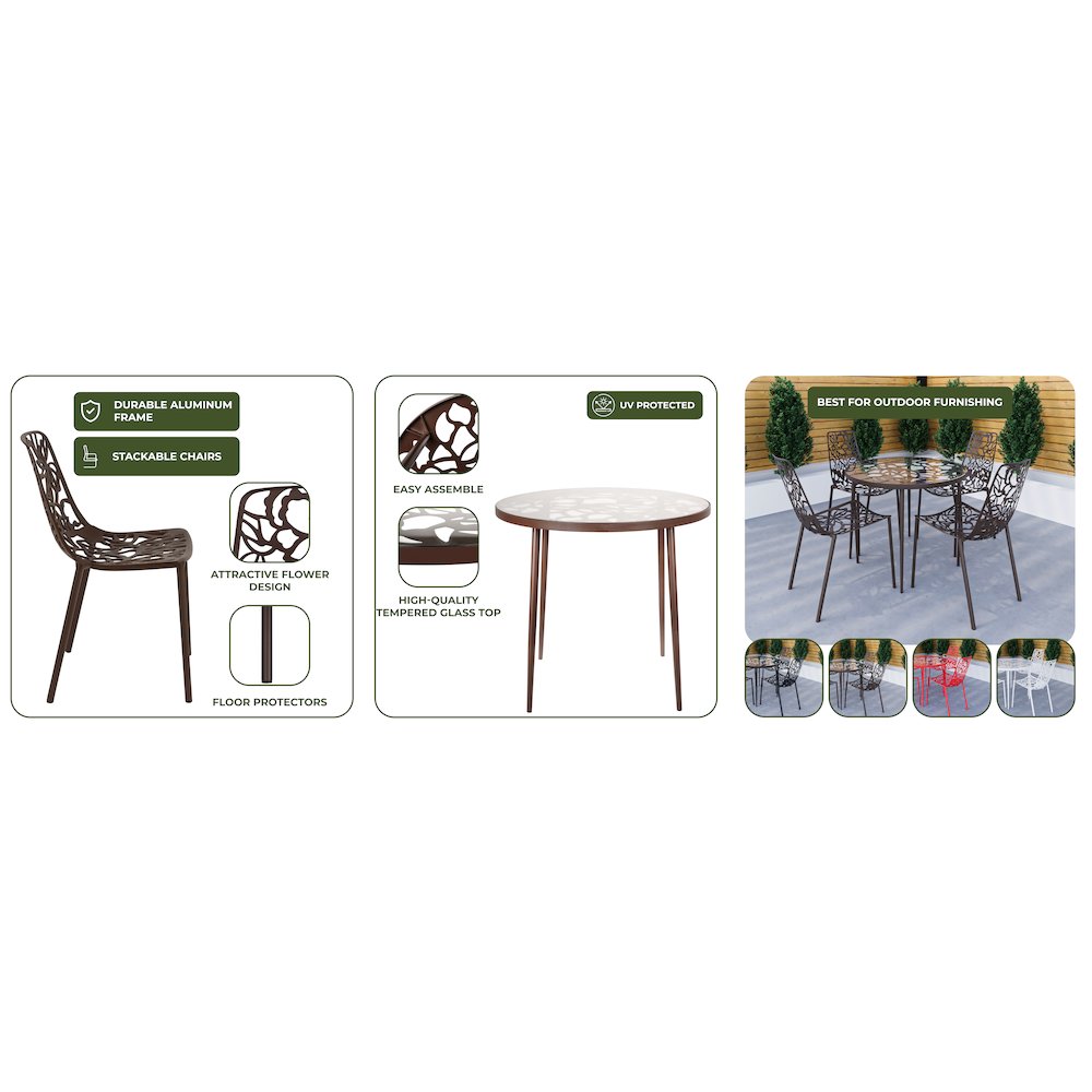 Devon Mid-Century Modern 5-Piece Aluminum Outdoor Patio Dining Set. Picture 24