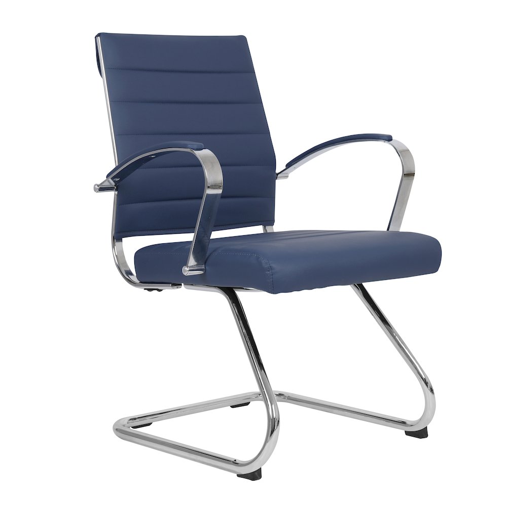 Benmar Home Leather Guest Office Chair in Navy Blue. Picture 10