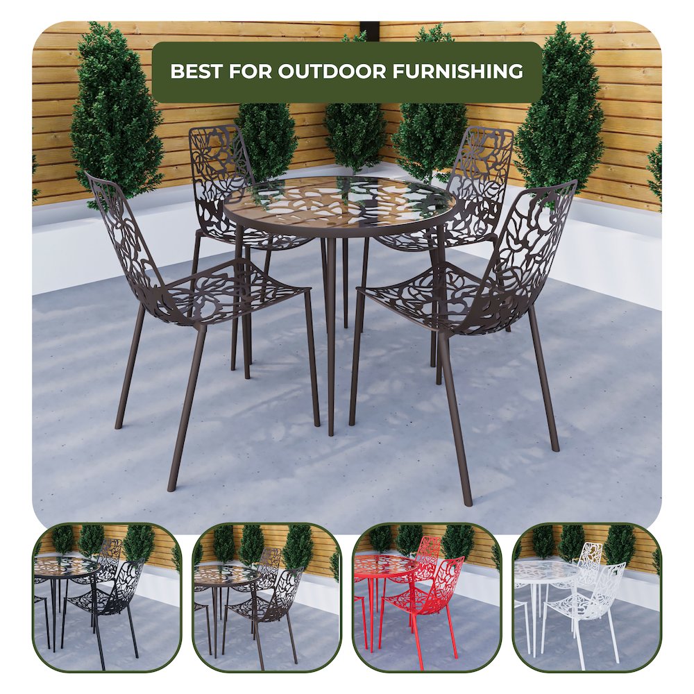 Devon Mid-Century Modern 5-Piece Aluminum Outdoor Patio Dining Set. Picture 26