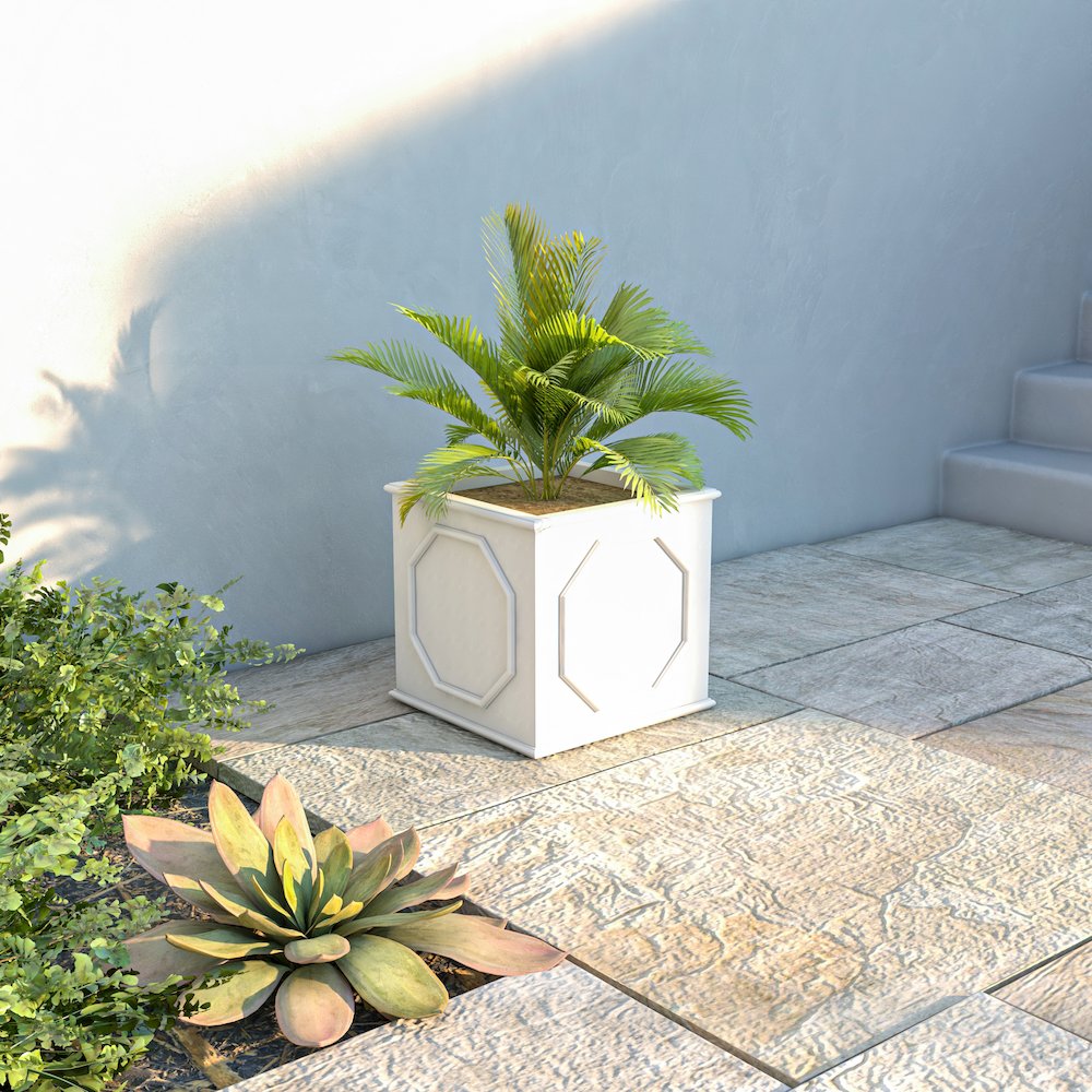 Sprout Series Cubic Fiber Stone Planter in White 15 Cube. Picture 2