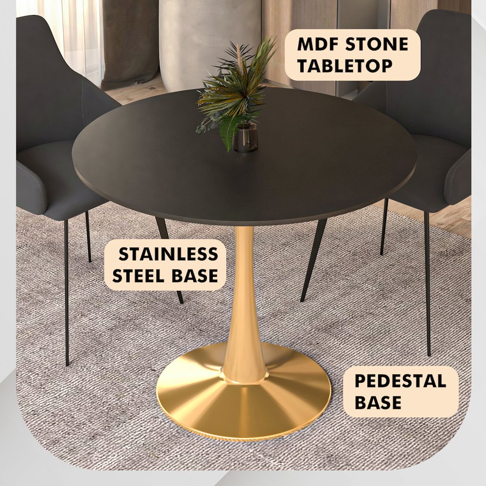 Bristol 35" round dining table Gold Base With Black Top. Picture 8