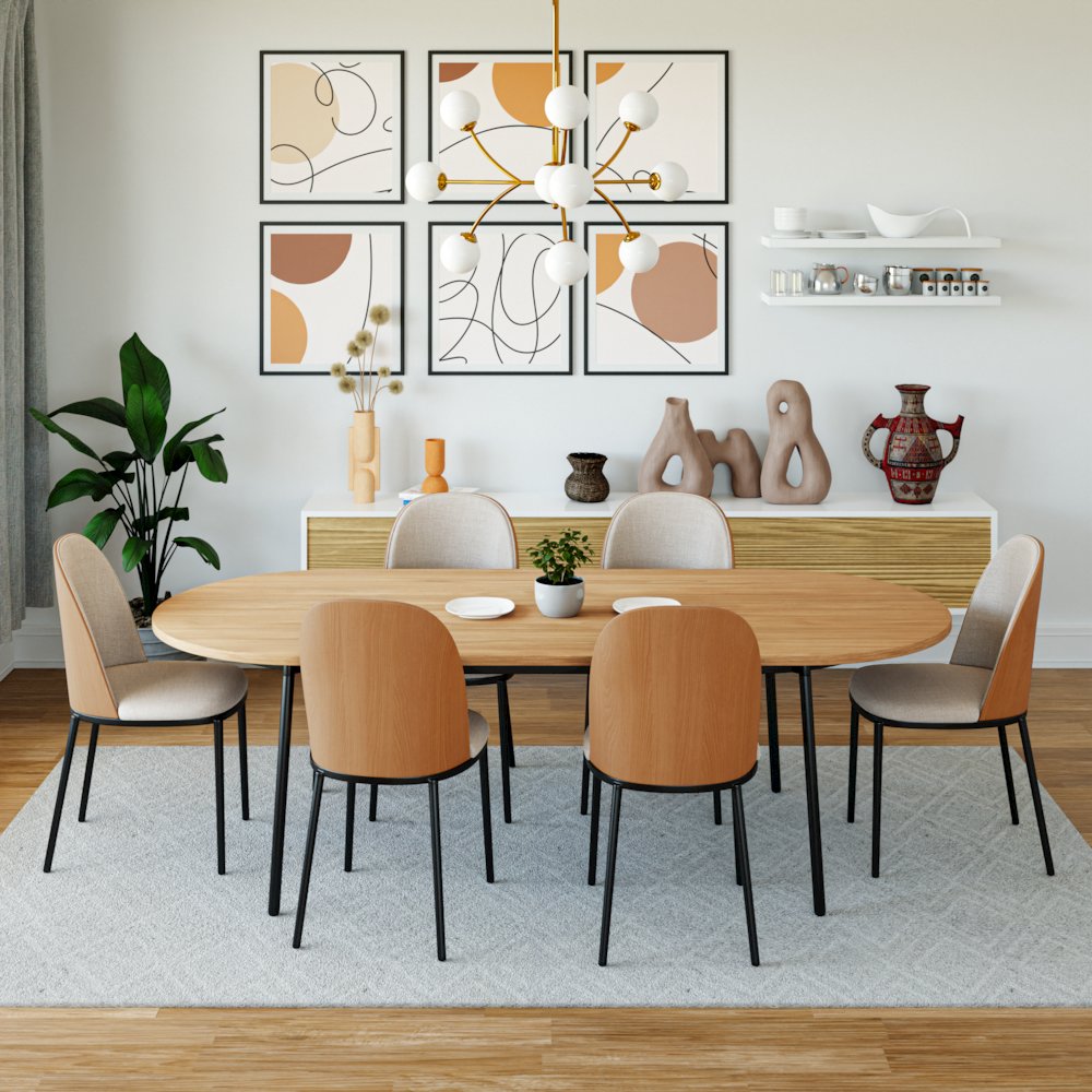 Tule Modern 83" Oval Dining Table in Natural Wood. Picture 15