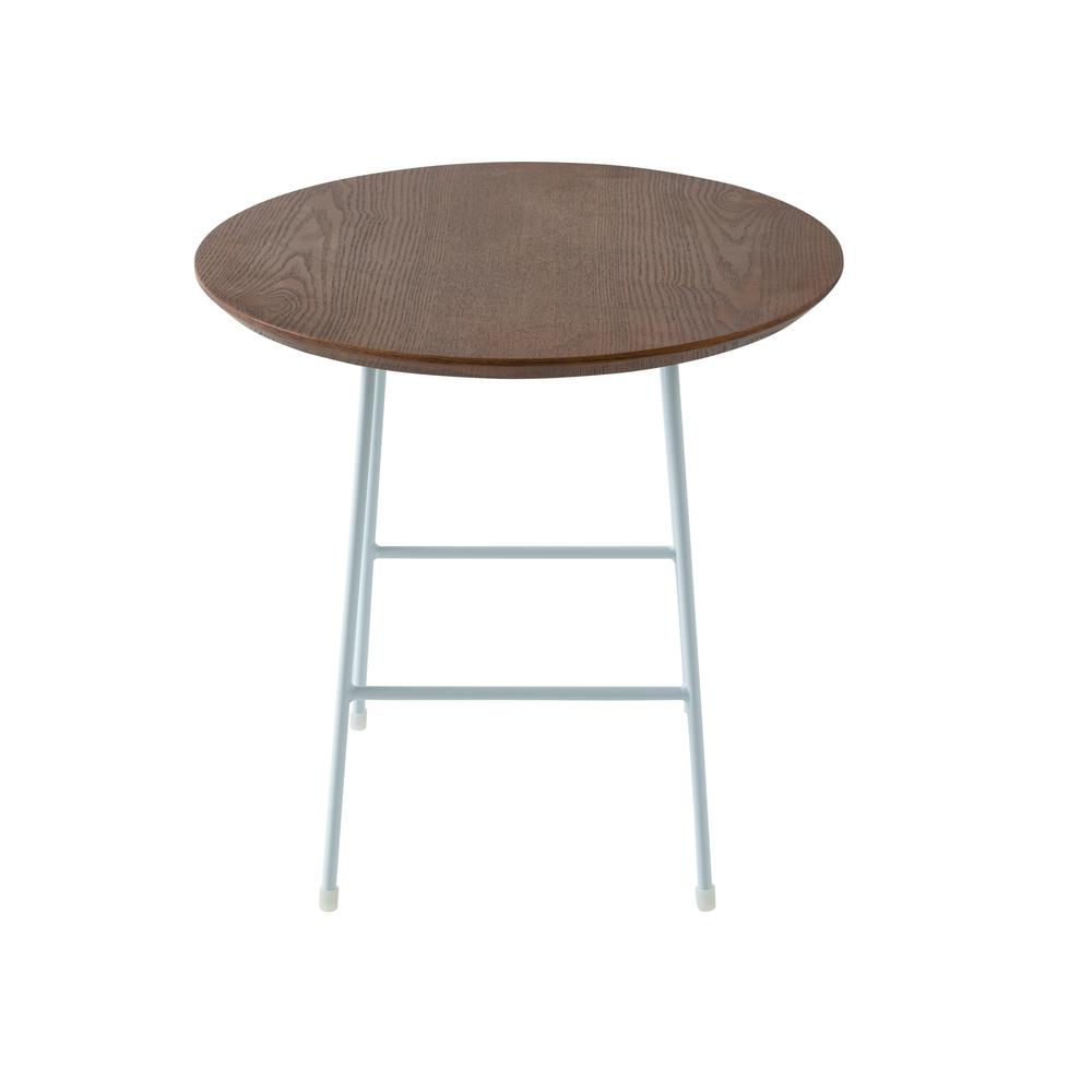Rossmore Mid Century Modern Round Side Table With White Steel Frame. Picture 3
