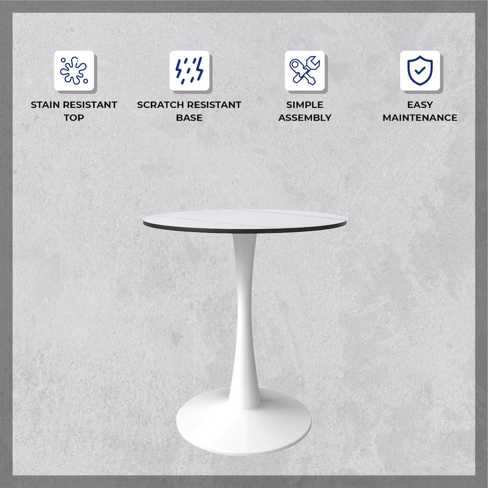 Bristol 31" round dining table White base with White Sintered stone Top. Picture 13
