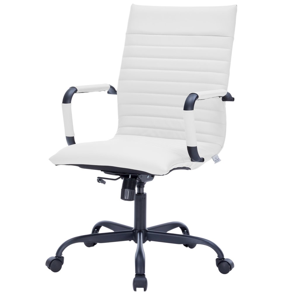 Harris Leather Home High-Back Office Chair in White With Black Frame. Picture 16