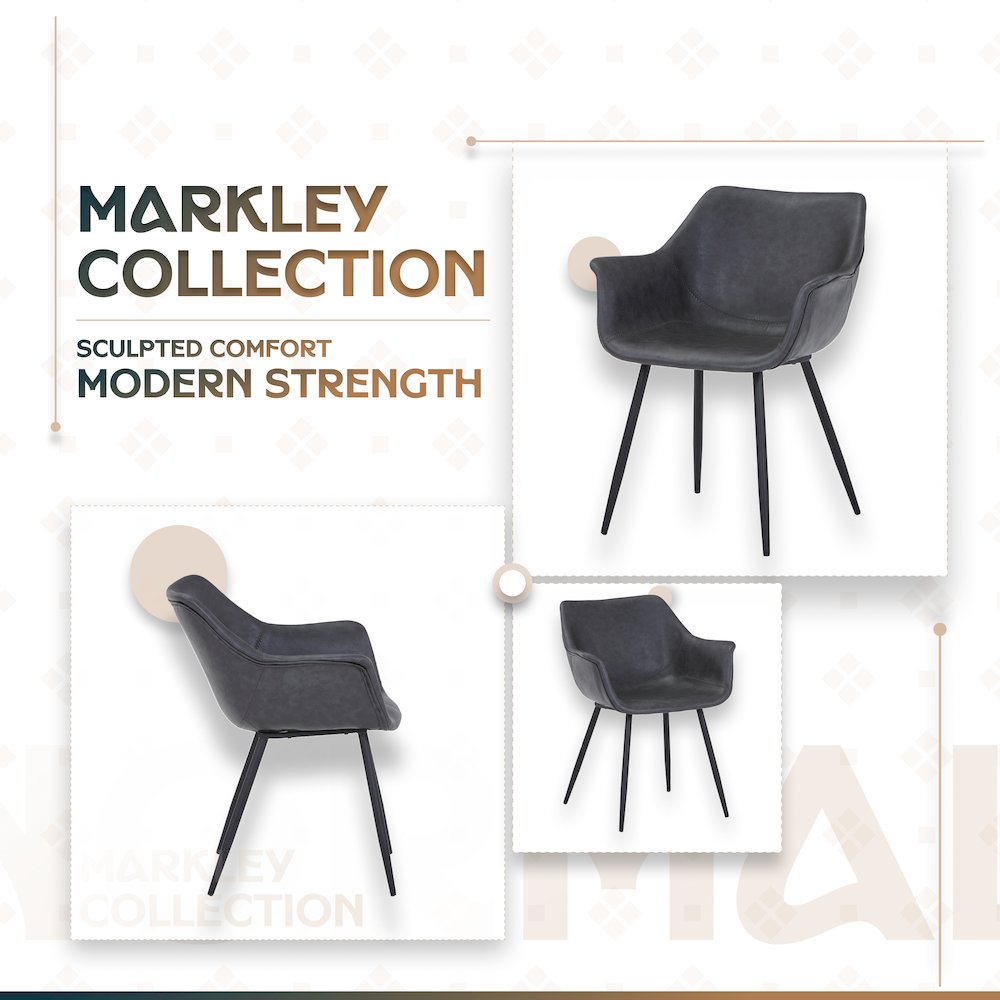 Markley Modern Leather Dining Arm Chair With Metal Legs. Picture 7
