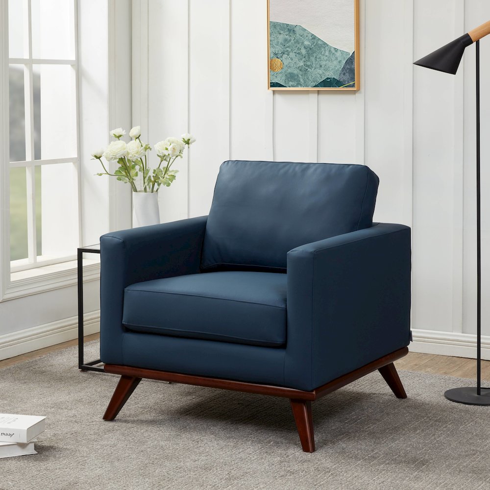 Chester Modern Leather Accent Arm Chair With Birch Wood Base. Picture 8