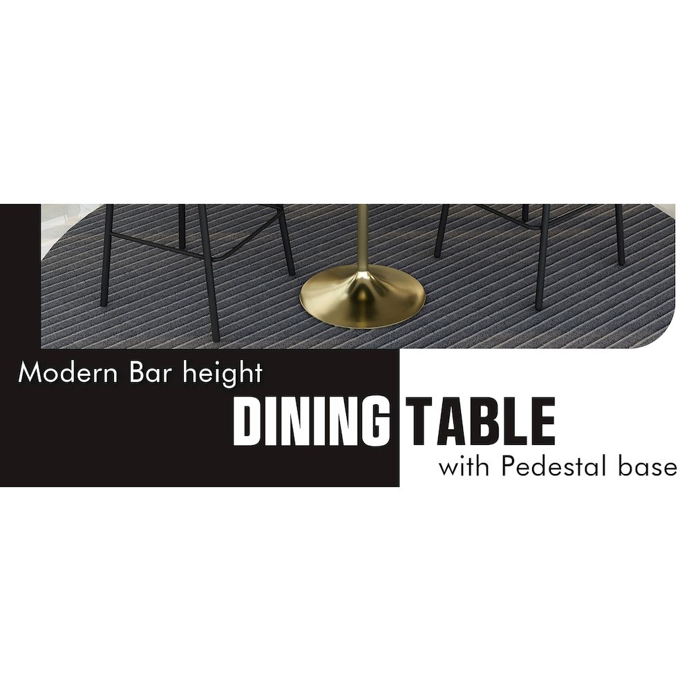 Bar Height Table Brushed Gold Base with 36" Round Black Marbelized MDF Top. Picture 9