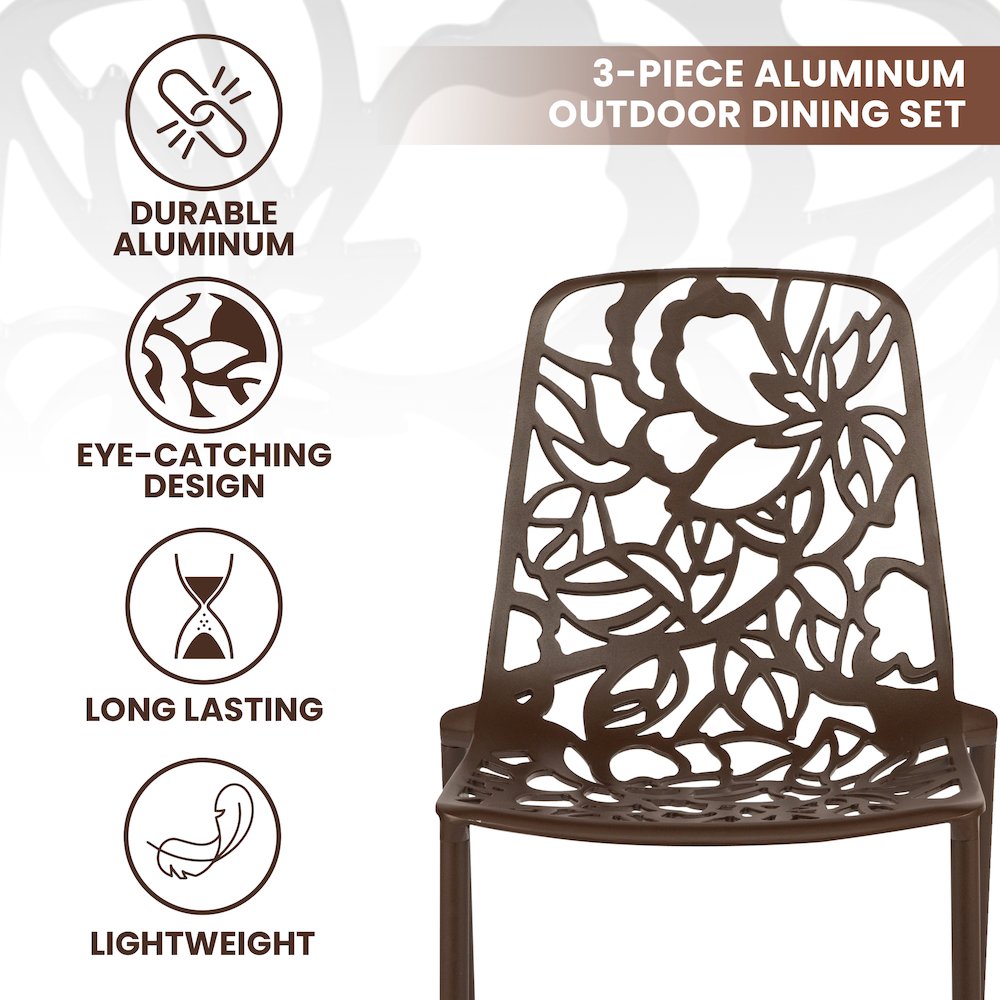 Devon Mid-Century Modern 3-Piece Aluminum Outdoor Patio Dining Set. Picture 5