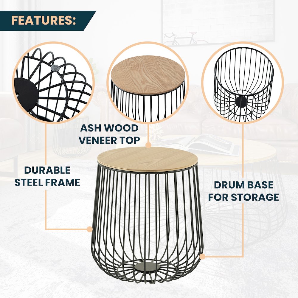 Runswick Modern Wood Top End Table With Metal Base in Natural Wood. Picture 2