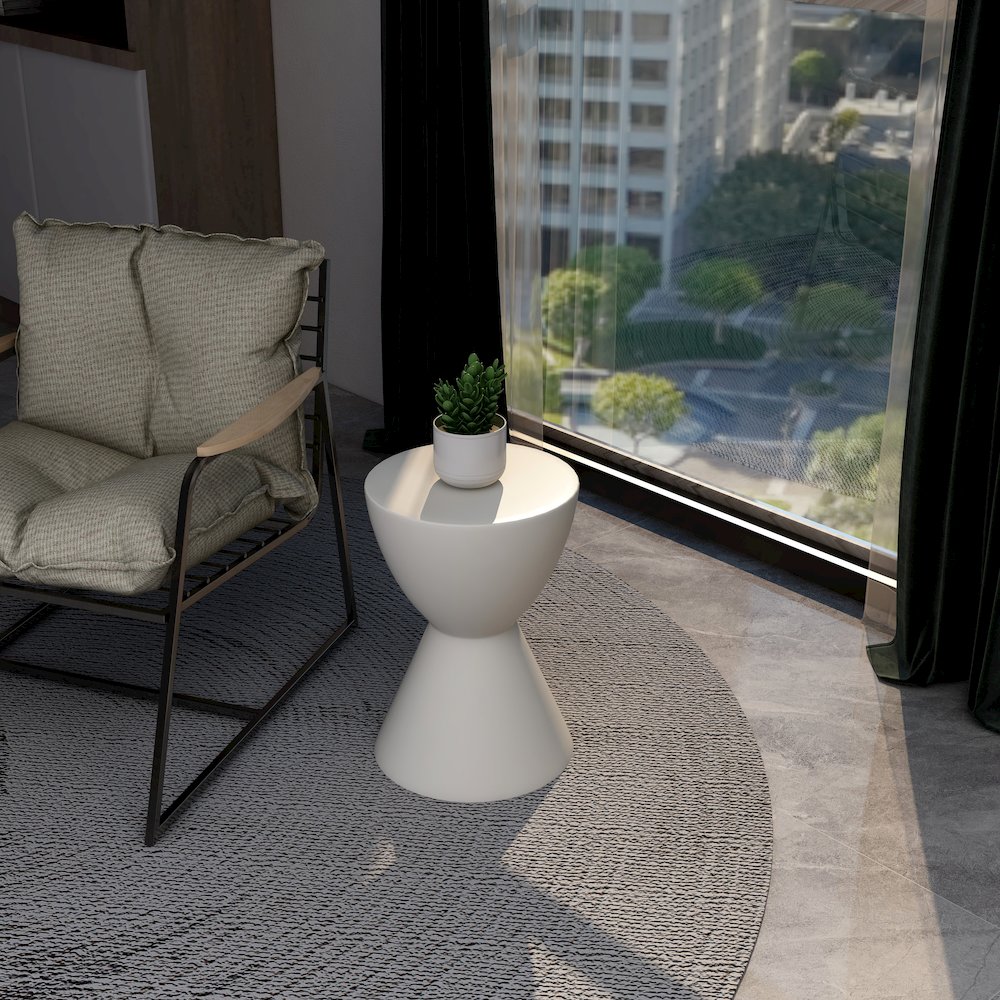 Loft Collection Fiberglass Outdoor Side Table in White. Picture 22