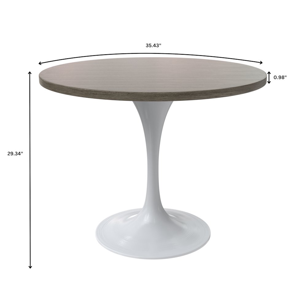 Verve Collection 36 Round Dining Table, White Base with Dark Maple MDF Top. Picture 5