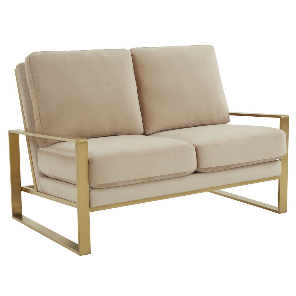 Jefferson Contemporary Modern Velvet Loveseat With Gold Frame. Picture 1